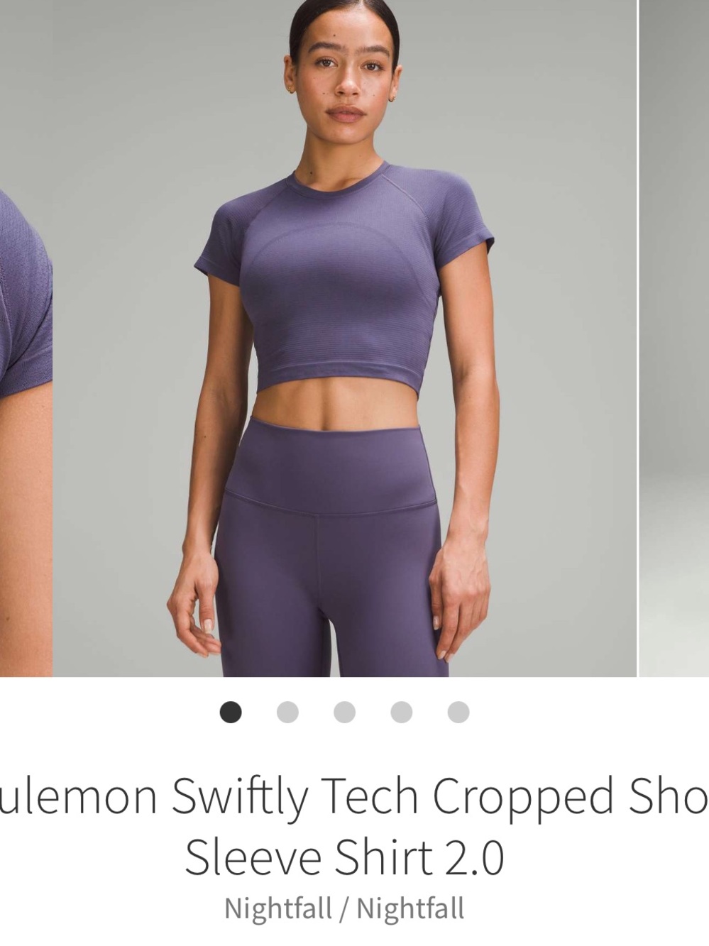 Lululemon Swiftly Tech Cropped Short Sleeve Shirt 2.0 Nightfall Sz 6